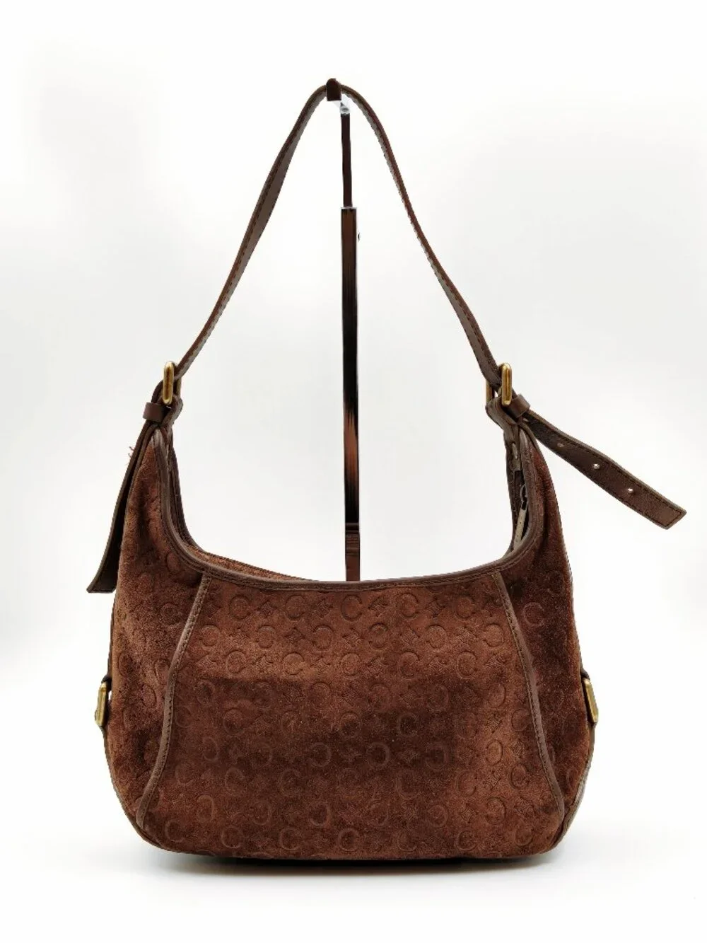 Celine Brown Suede Macadam Monogram Shoulder Hobo Bag Gold Hardware Italy Vintag